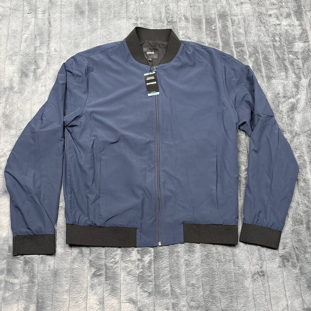Express Lightweight Bomber Jacket Mens Large Blue Black Iris Full Zip EX006027